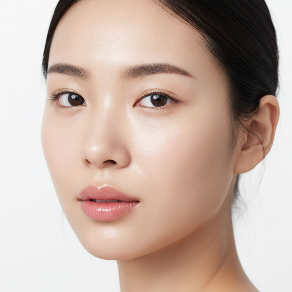 Woman with flawless dewy glass skin Korean beauty aesthetic